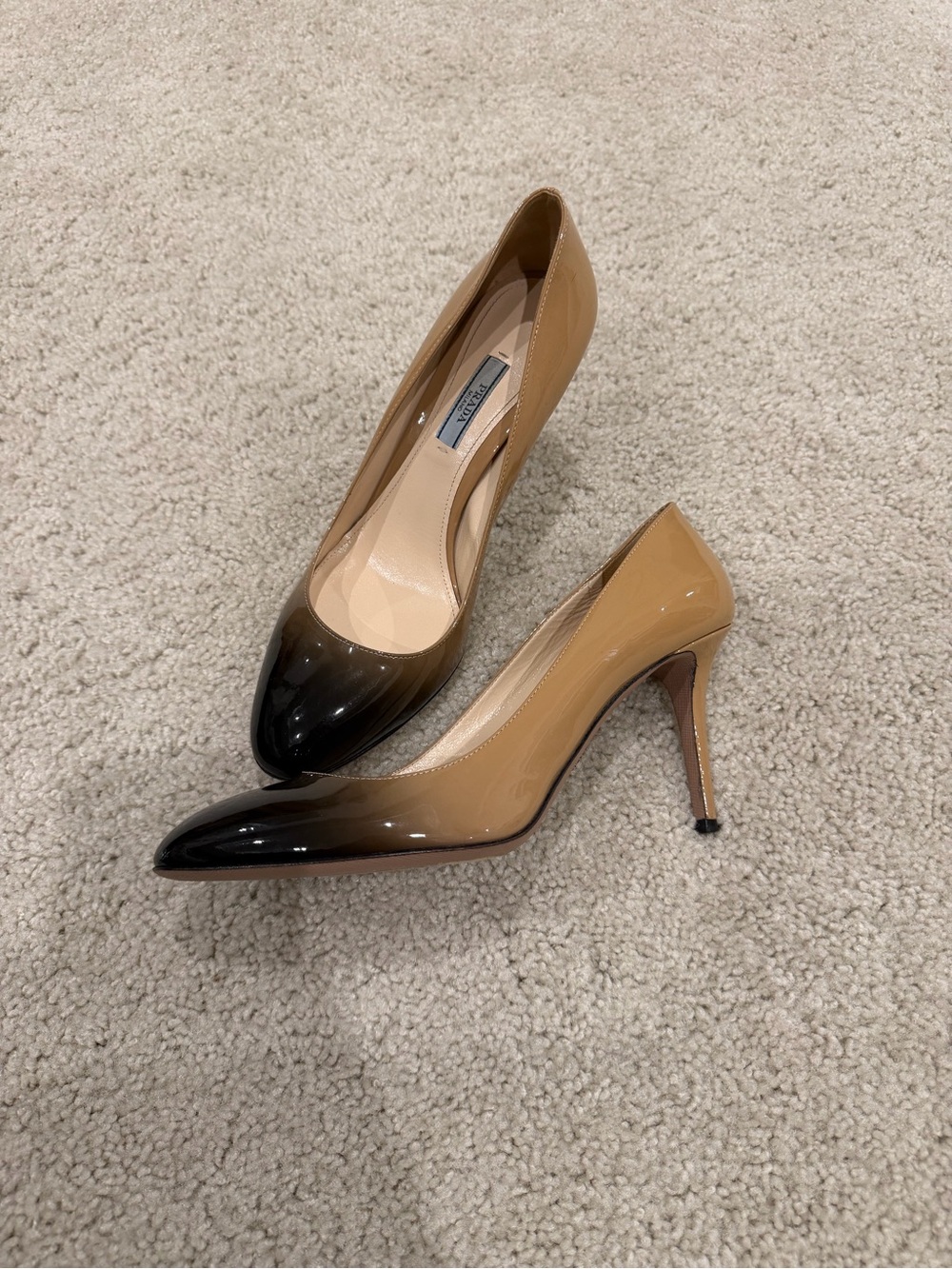 Prada Beige-to-Black Ombre Patent Leather Pointed-Toe Pumps